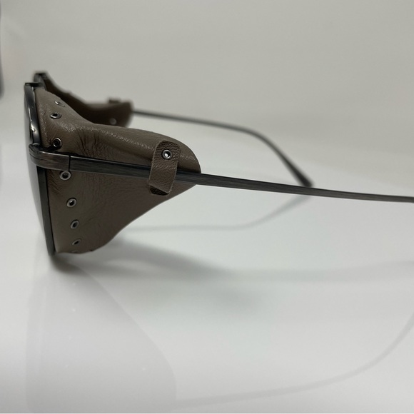 Oliver Peoples x Brunello Cucinelli Cesarino L brown leather sunglasses round - Picture 4 of 12